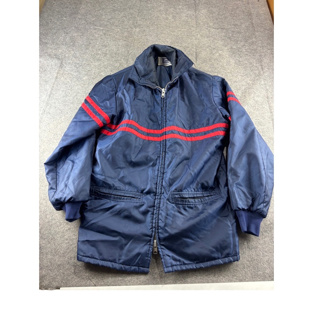 Vintage Profile Sports Navy Blue Red Stripe Puffer Jacket Ski Parka Talon Zip L?